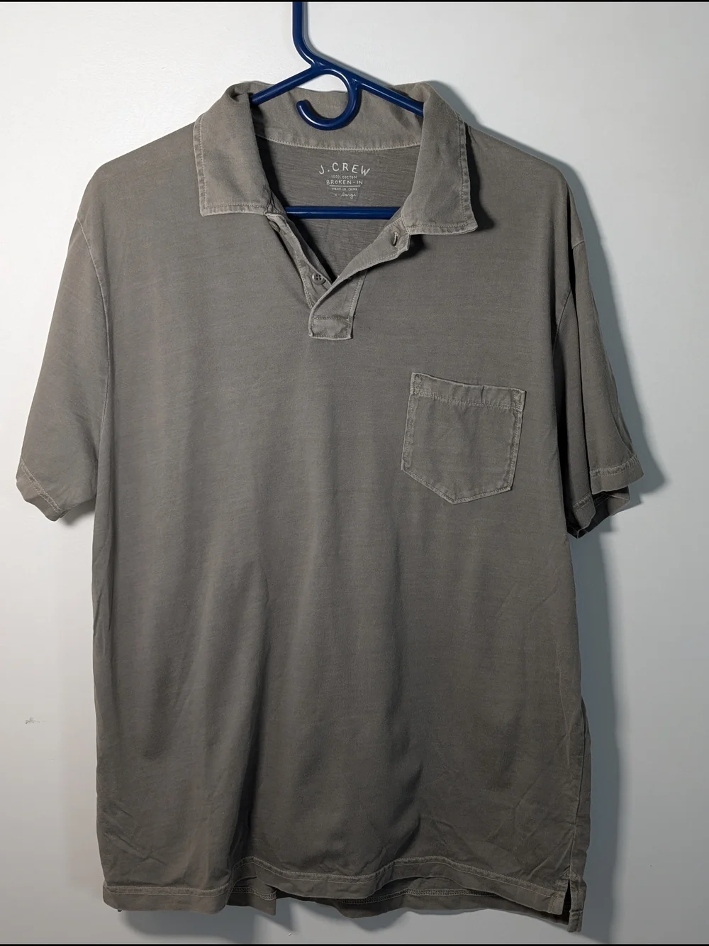 J.CREW Men's L Gray Solid Cotton Polo Shirt Short Sleeve Pocket Collared Button